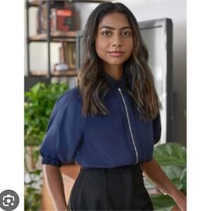 G. LABEL BY GOOP Anjelica Zip-Front Top in Navy 0